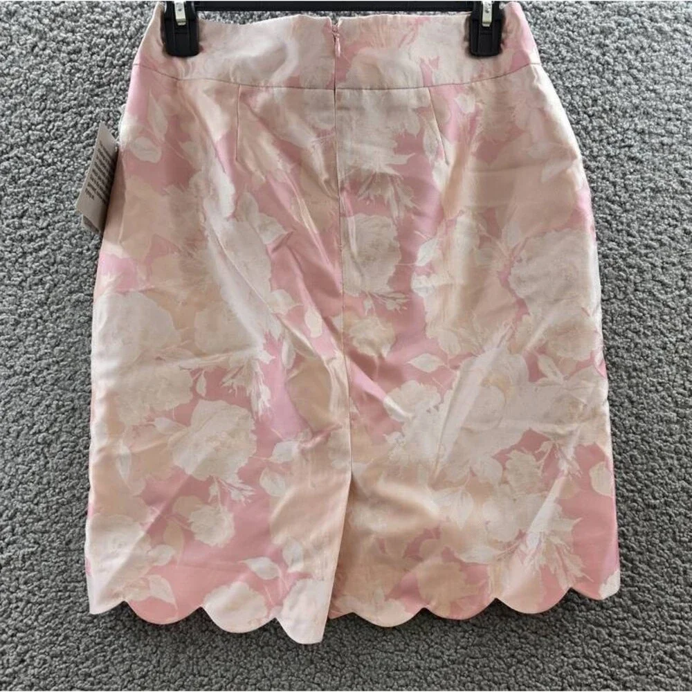 Kasper Floral-Print Scalloped-Edge Pencil Skirt Women's 2P Tutu Pink Back Zip